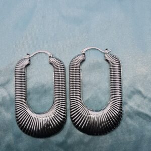 Silver Rectangular Ridget Earrings Large